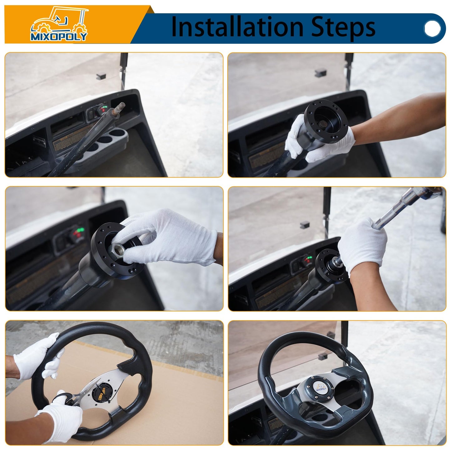 MIXOPOLY 12.5" Universal Golf Cart Steering Wheel fits Club Car DS/Precedent/Onward/Tempo, Yamaha, and EZGO TXT/RXV Golf Cart, Anti-slip and good grip (D-Shape)