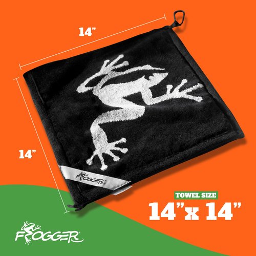 Frogger Amphibian 2-in-1 Golf Towel with Wet and Dry Technology, Black/Grey, Premium Golf Bag Accessory with Carabiner Clip, Ultra Absorbent, for Golf Dads