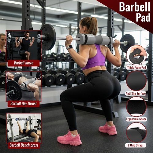 ANERSIA 11-Piece Barbell Pad Set – Squat Cushion for Hip Thrust, Resistance Bands, Ankle Straps, Weightlifting Straps & Barbell Clips – Grey – Complete Workout Kit for Men & Women