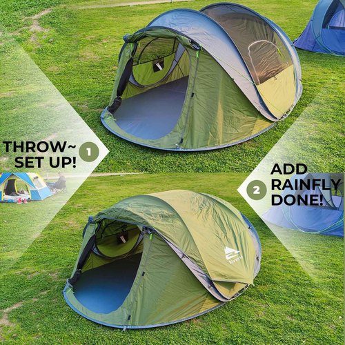 4 Person Easy Pop Up Tent, Automatic Setup, Waterproof, 2 Doors-Instant Family Tents for Camping, Hiking & Traveling, 9.5’X6.6’X52''
