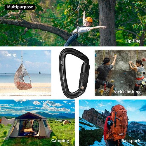 BEIFENG Auto Locking Carabiner 25KN Professional Rock Climbing Carabiner Obtained UIAA Certification Heavy Duty Carabiners Suitable for Rock Climbing, Camping, Rappelling, Rescue(All Black-2PCS)