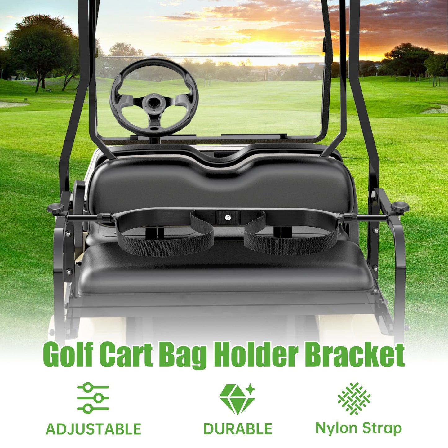 10L0L No Drilling Golf Cart Bag Holder, Universal Adjustable Rear Seat Bag Attachment for 2+2 Seater with 1” Square Metal Frame (Not for Plastic), Stainless Steel Bracket, Fits Yamaha,EZGO, Club Car