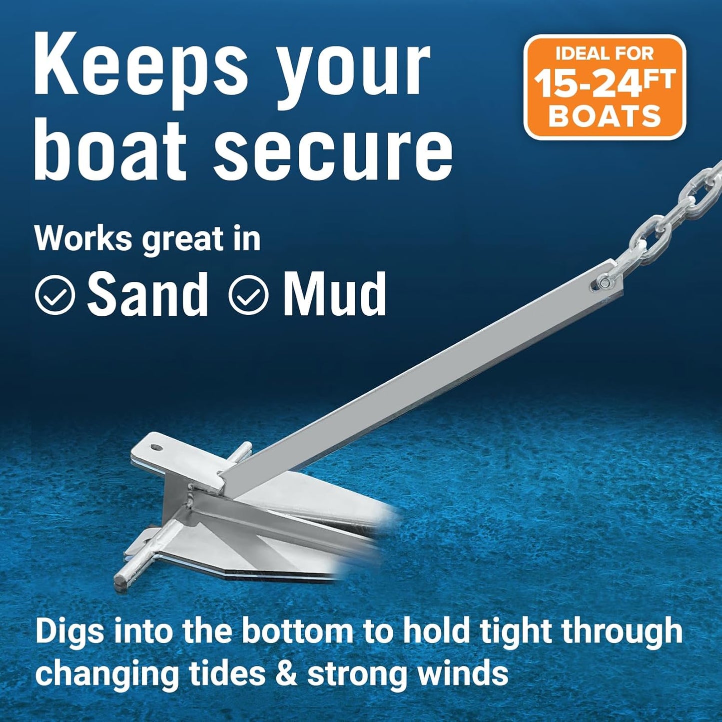 Better Boat Heavy Duty Fluke Boat Anchor Kit - Hot Dip Galvanized Steel with Rope & Chain | Multiple Sizes Available