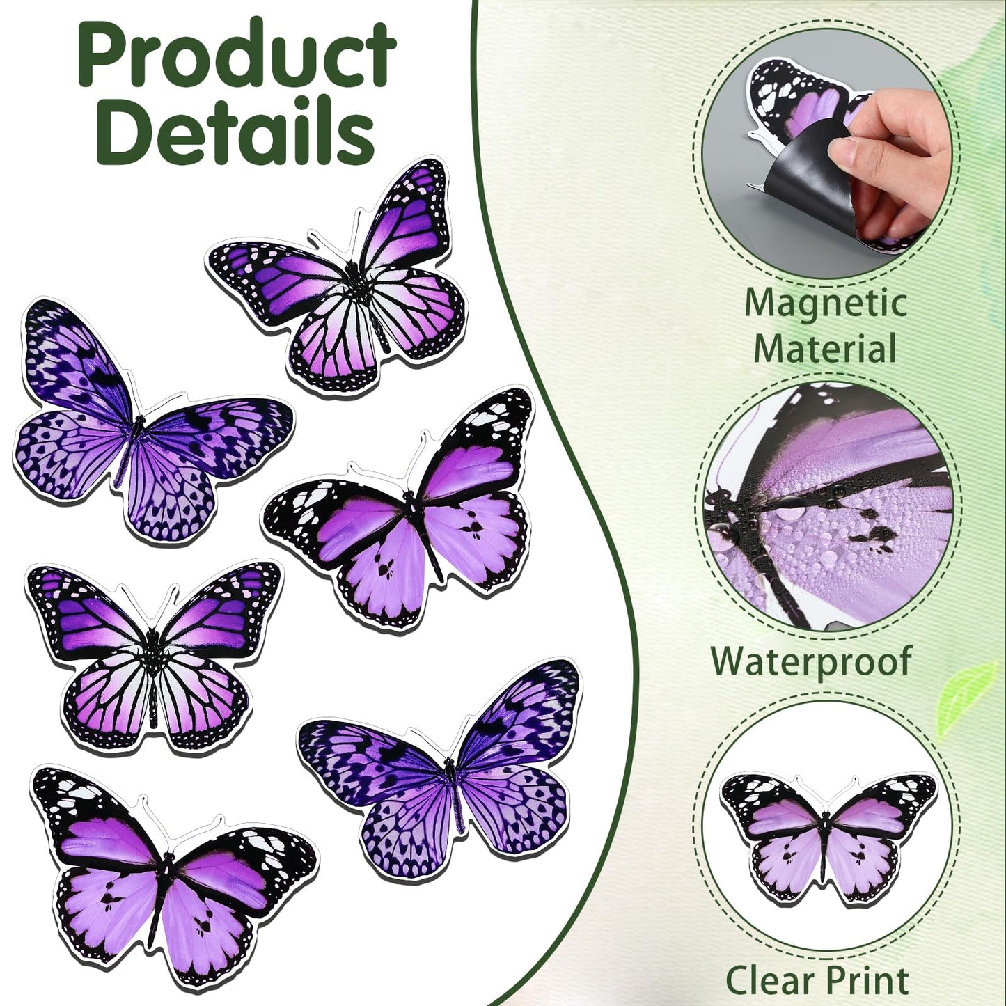 Fiada 6 Pcs Butterfly Screen Door Magnets Flexible Double Sided Door Magnets Decorative Protectors for Sliding Screen Doors Prevent People & Pets from Running into Windows(Purple,Cute Style)