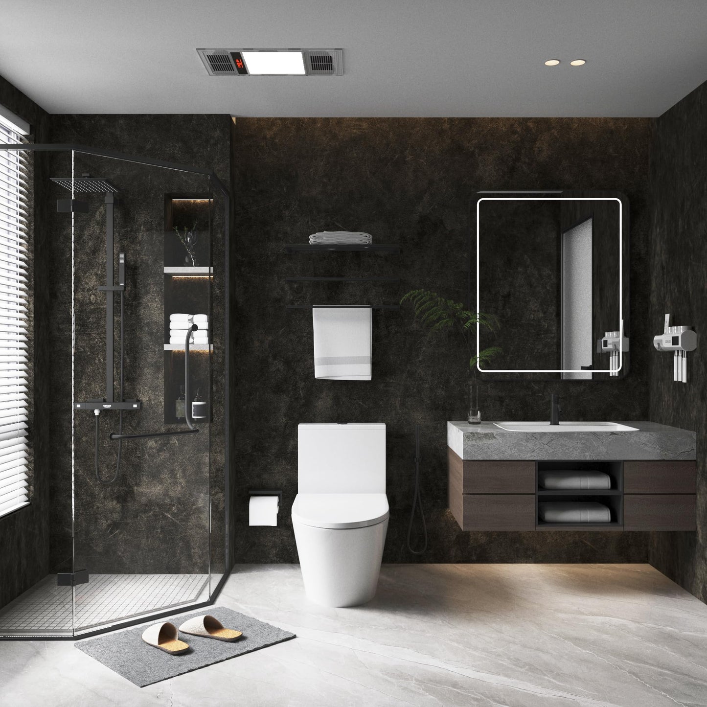 3yecao 16"×118" Thick Dark Tan Grey Concrete Wallpaper Peel and Stick Glossy Charcoal Gray Concrete Contact Paper Vinyl Adhesive Waterproof Brown Taupe Cement Stickers for Countertops Kitchen Walls