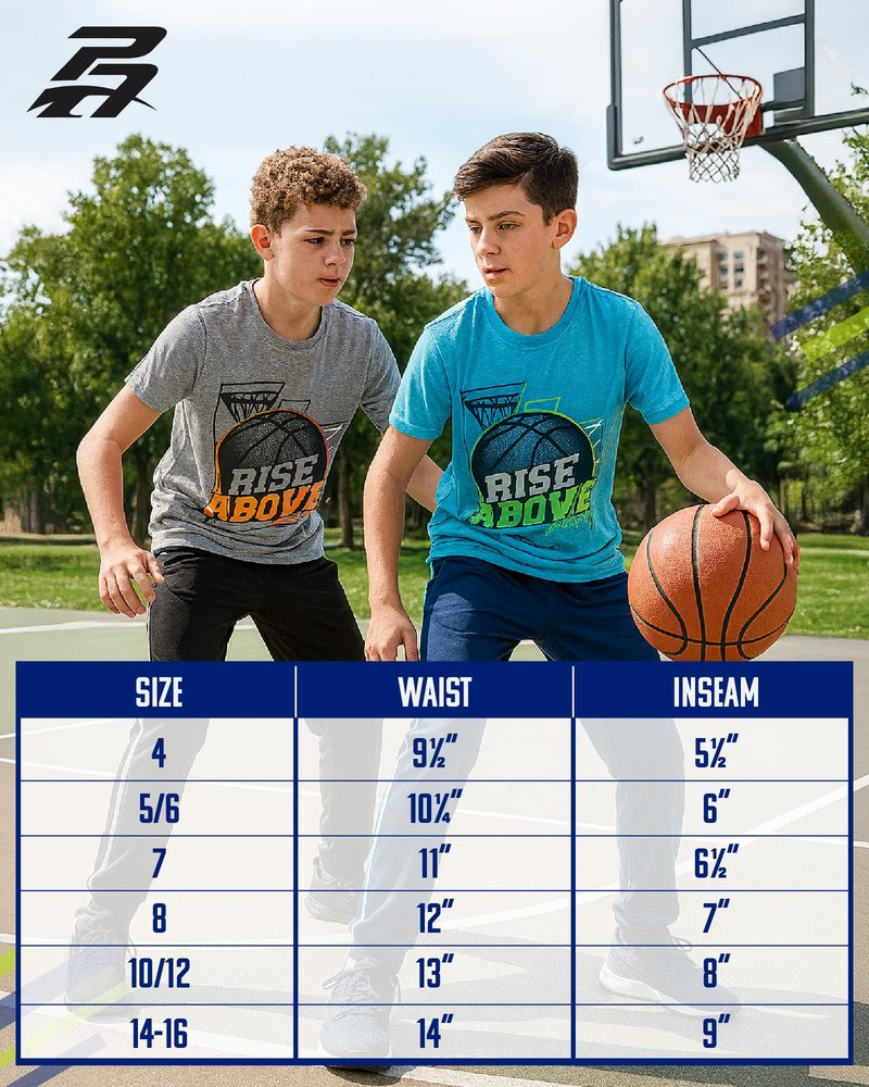Pro Athlete Boys Basketball Shorts - 4 Pack Athletic Gym Shorts with Elastic Waistband & Zipper Pockets for Workout & Running, Size 10-12, Navy/Black/Grey/Royal