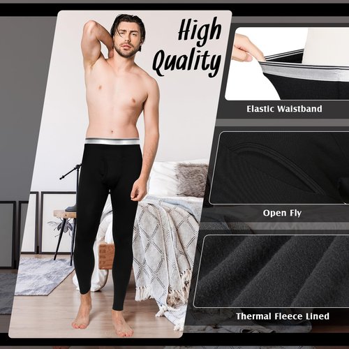 Cutecrop 3 Pack Men's Thermal Underwear Pants Fleece Lined Thermal Pant Leggings for Men Base Layer Bottoms(X-Large,Black, Gray,White)