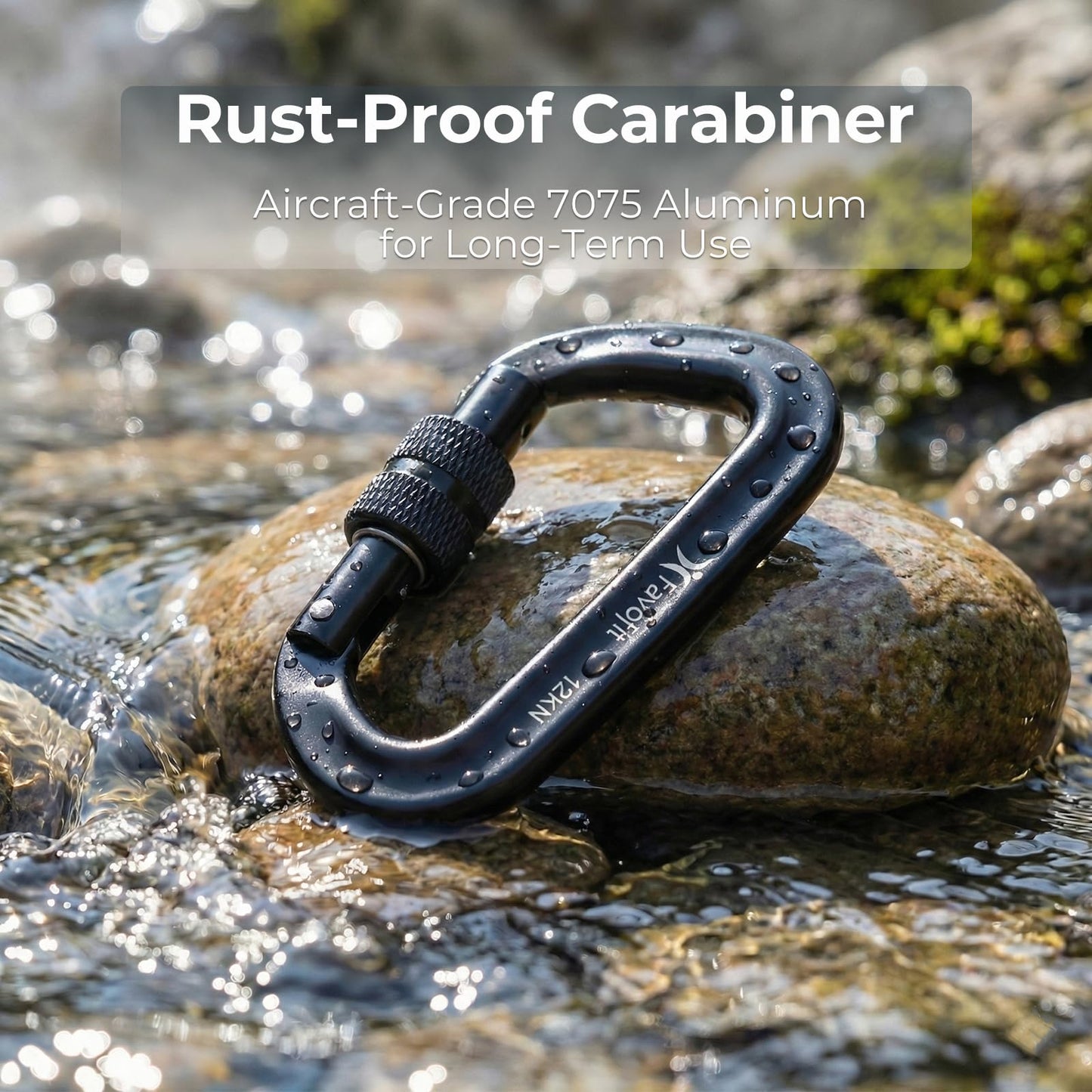 12kN Heavy Duty Carabiner Clips - Favofit Ultralight Screw-Lock Locking Carabiner for Keychain Clip Key Ring Hammock & Dog Leash - Snag-Free D Ring Carabiners for Camping & Gym