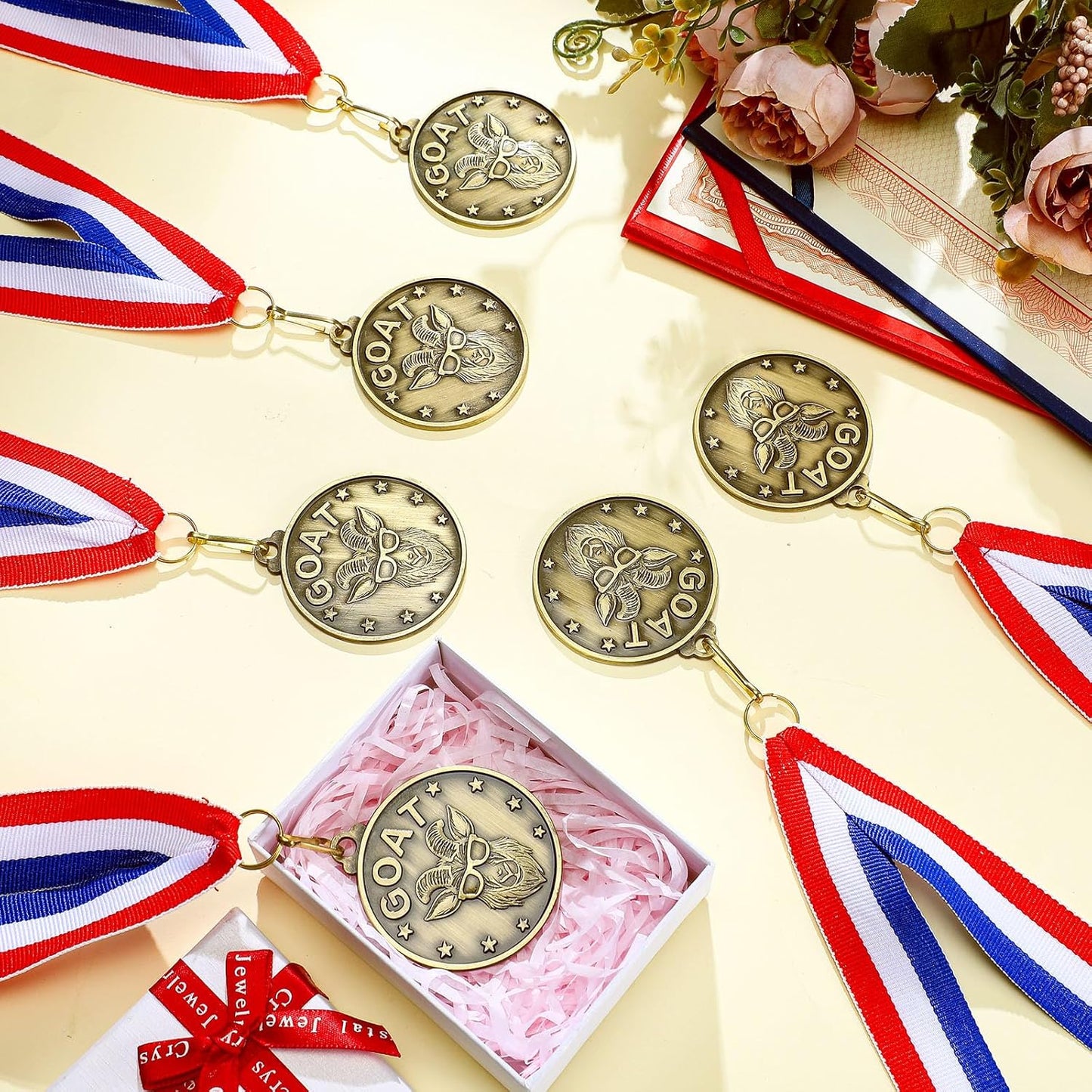 Remuuly Goat Medals - 30-60 Pcs MVP Awards with Neck Ribbon | Gold Champion Trophies for Sports Events