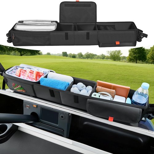 Tecoom No Drilling Golf Cart Front Storage Basket, Foldable Inner Organizer with 1680D Oxford, Upgraded Design Removable Insulated Compartment, Universal Fit for EZGO Drive Club Car Yamaha Golf Carts
