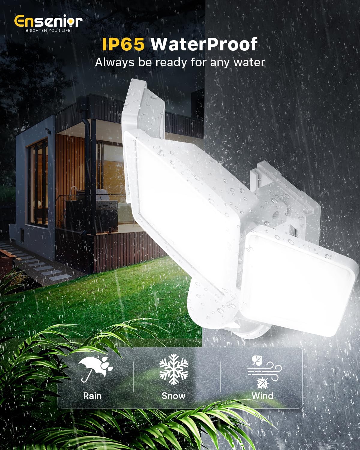 1800LM Solar Security Light with 3 Heads & Remote, 270° Wide Angle, IP65 Waterproof