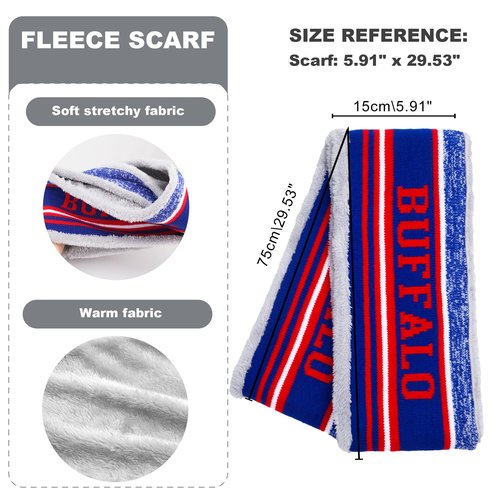 Buffalo Winter Beanie Hat Circle Scarf Set, Warm Football Knit Beanie Hat, Neck Warmer Scarves, Stylish Pom Pom Beanie Cap, Winter Gifts for Sport Fans with Stickers