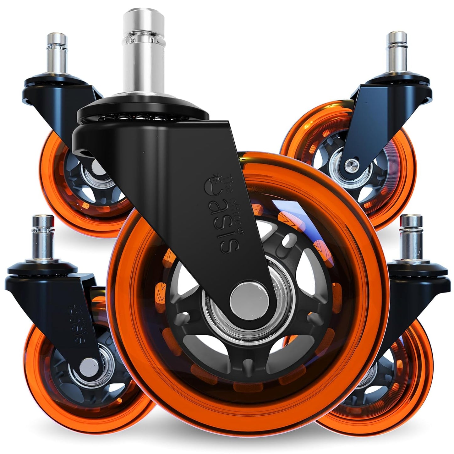 Original Rollerblade Office Chair Wheels - Smooth, Quiet Casters for Hardwood & Carpet - Easy Universal Fit - Set of 5