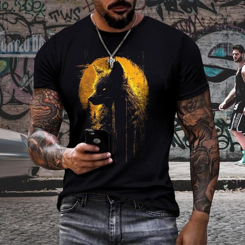 Domirica Cool Animal Graphic Tee - Quick-Dry 100% Cotton Crewneck T-Shirt for Big & Tall Men