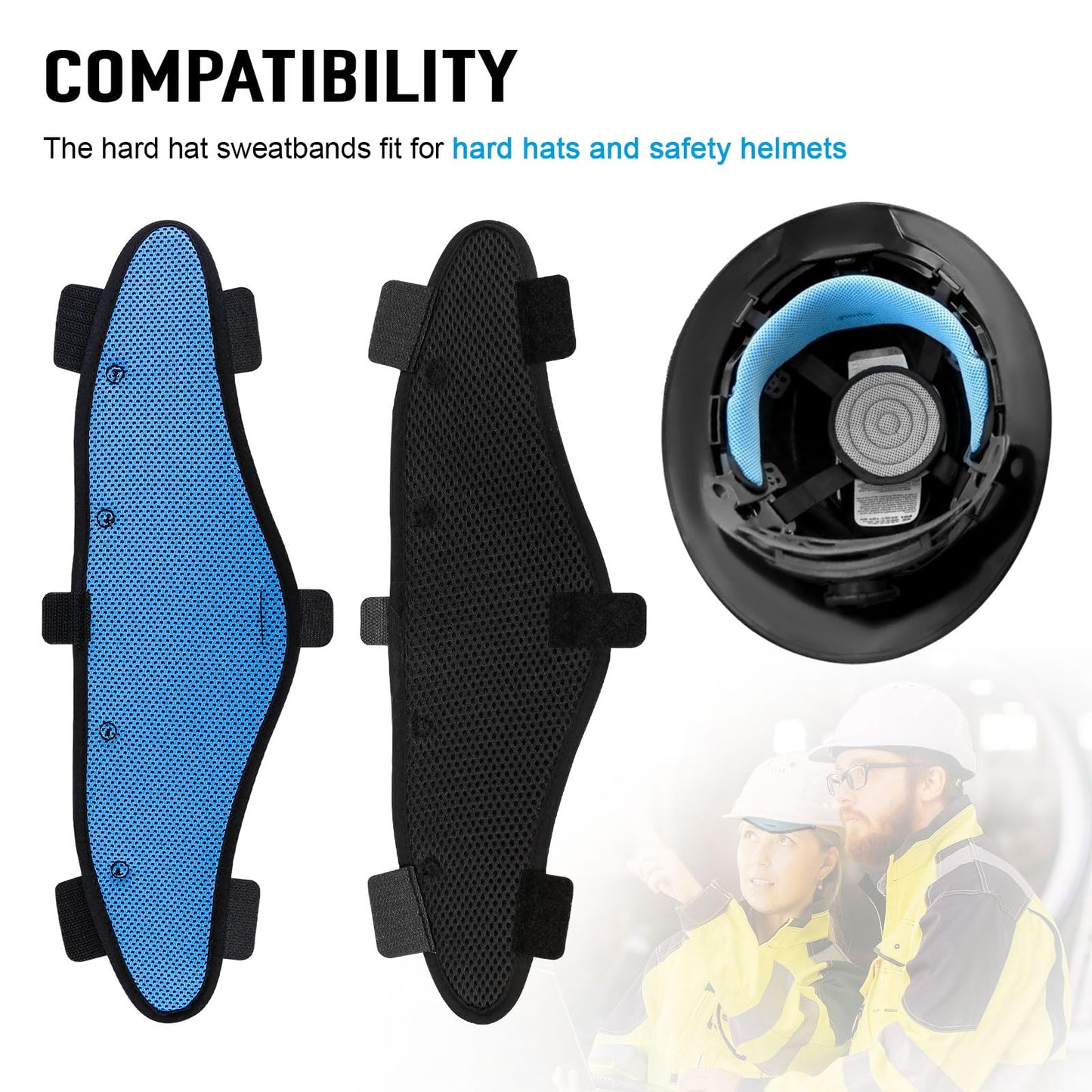 Hard Hat Sweatbands, Sweat Band for Safety Helmet, Washable Hard Hat Cooling Liner Accessories, Suspension Replacement for Hard Hats, Reusable Headband, Blue, 3 PCS