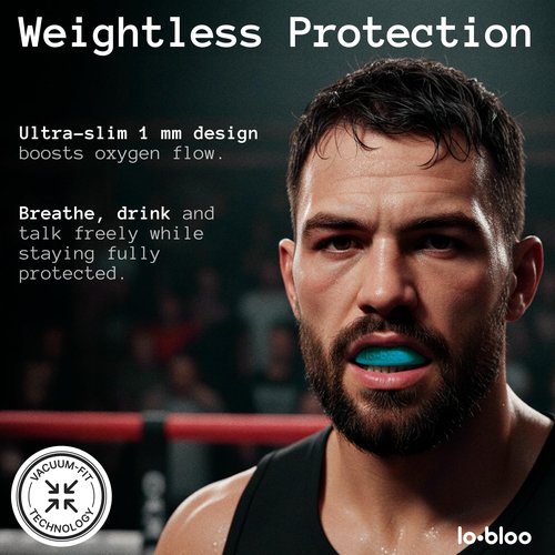 lobloo® Slick Sports Mouthguard – Ultra Slim 1mm | Dentist-Level Protection | Modified Vacuum-Fit Fusion | Oxygen Flow & Comfort | MMA, Boxing, Football, Basketball. (Large +14yrs, Black)