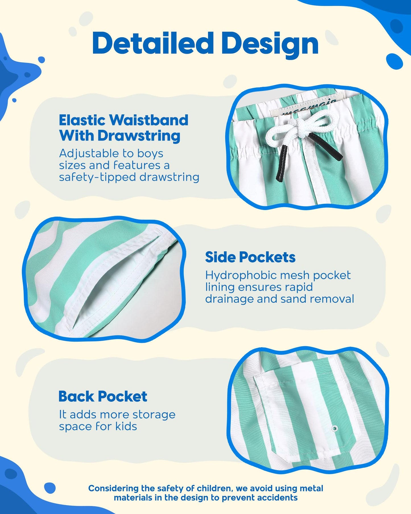 maamgic Boys Swim Trunks Toddler Swim Shorts Little Boys Bathing Suit Swimsuit Toddler Boy Swimwear,Stripe Greenwhite,8 T