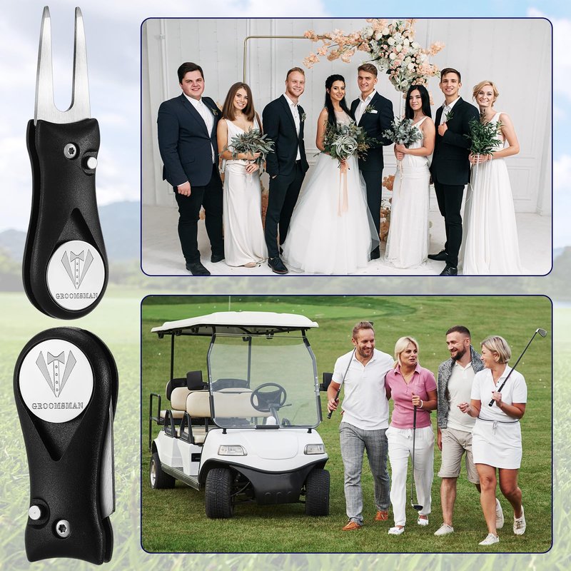 Sliner 6 Sets Groomsman Golf Proposal Gifts Include Groomsman Golf Ball Marker and Magnetic Divot Tool with Gift Box for Wedding