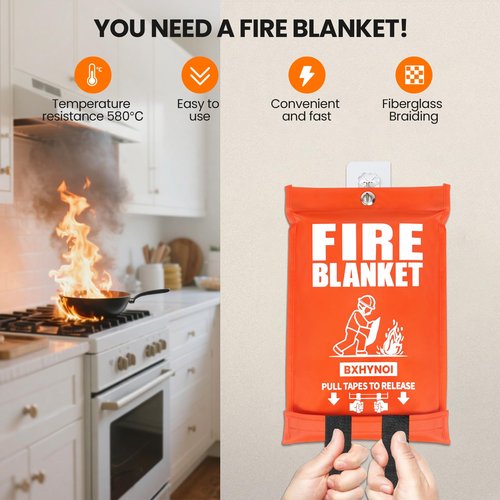 BXHYNOI Fire Blanket for Kitchen and Home - 2 Pack 40"x 40" Emergency Fire Suppression Blanket Fiberglass Fabric for Survival Safety