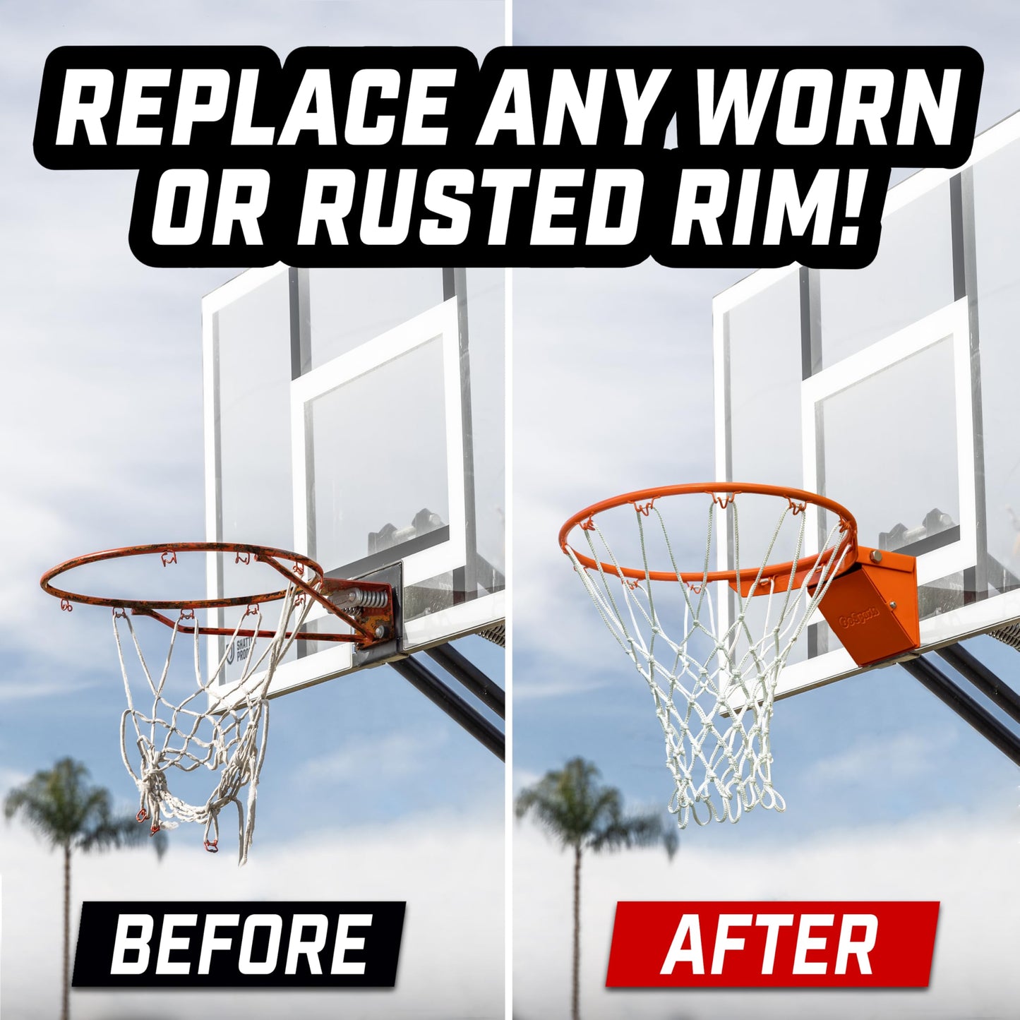 GoSports Universal Regulation 18" Steel Basketball Rim - Choose from Fixed or Breakaway - Use for Replacement or Garage Mount