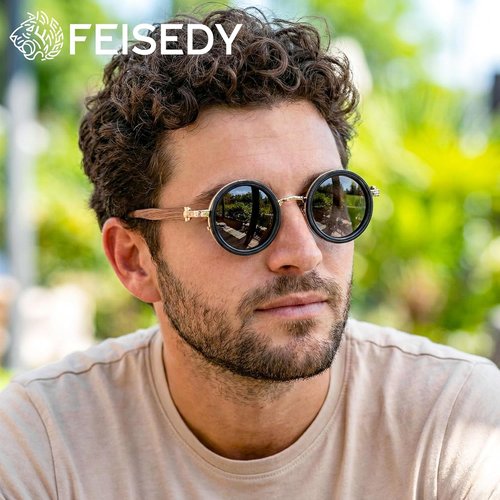 FEISEDY Polarized Sunglasses - Adjustable Manual Dimming, Wood-Grain Temples, UV400 Protection