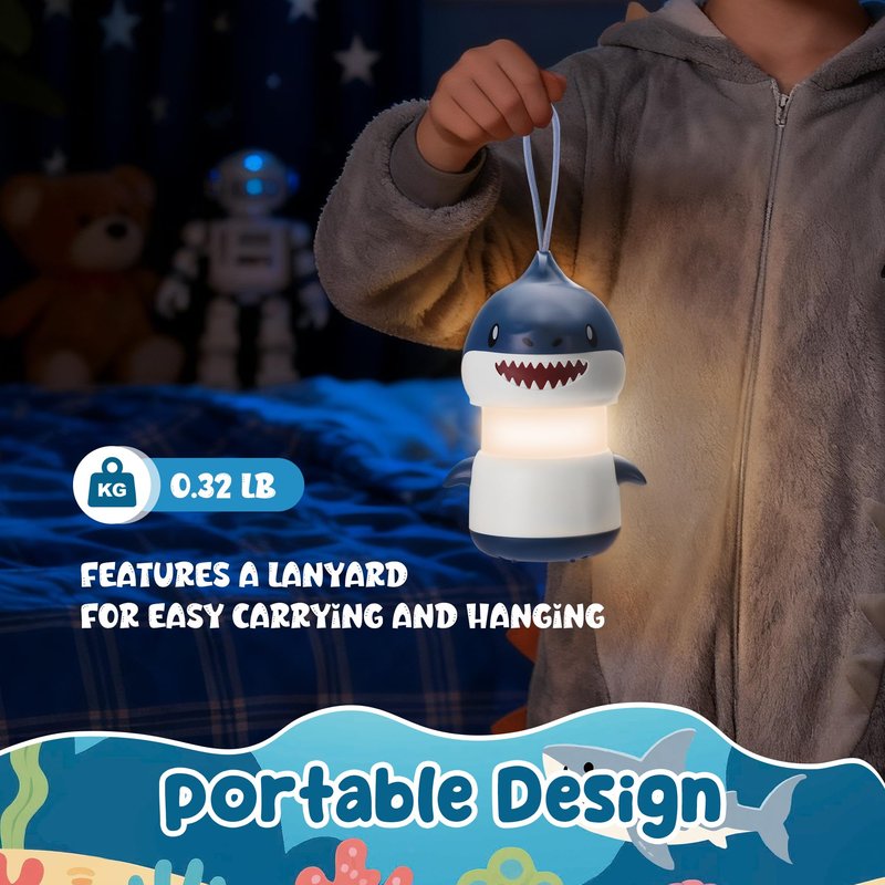 WORKPRO 2-Pack Kids Camping Lanterns with RGB Lights, Battery Powered with Lanyard, Fun Night Light Gifts for Kids - Shark Design