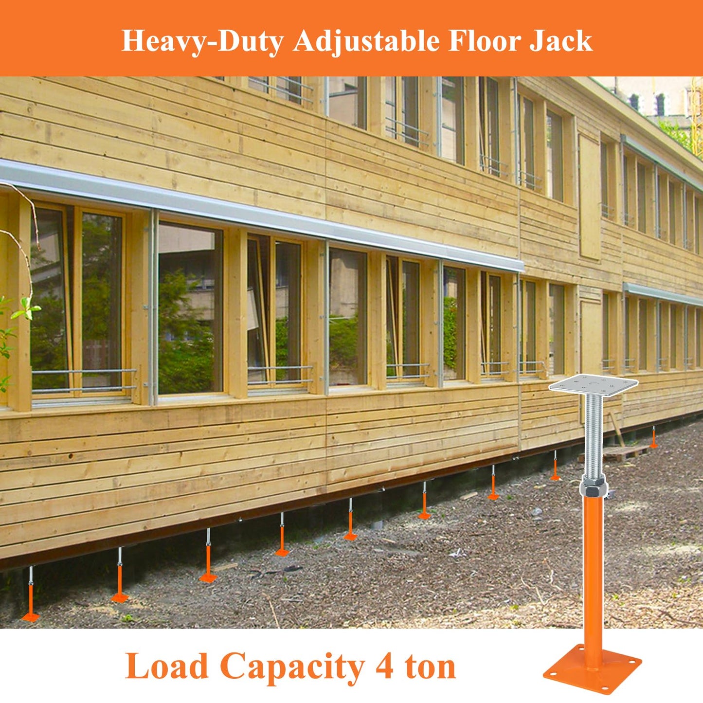 Everkeen House Jacks for Leveling, Floor Jacks Screw Adjustable 6 PCS 11" - 16" Height Range, Foundation Support Pole, Home Crawl Space Max Load Capacity 4 ton 6 Pack (QJD-6PCS), Joist Lifting Post