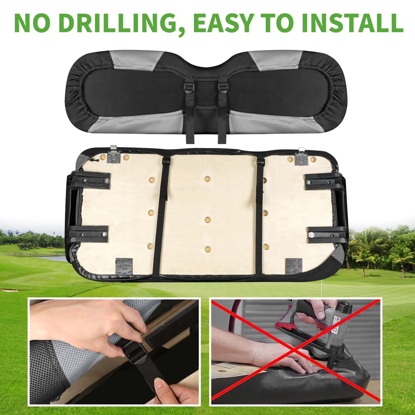 10L0L Golf Cart Seat Covers Universal for Yamaha G29 Drive2 Club Car DS Precedent Tempo Standard Front Seats, Breathable Mesh Bench Seat Cover, No Drilling Seat Cushion - All-Season Comfort