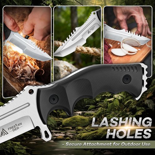 Freelander Outdoor Fixed Blade Knife with Kydex Sheath, Bushcraft Knife Full Tang D2 Steel with Ergonomic Handle, Camping Survival Knives for Men
