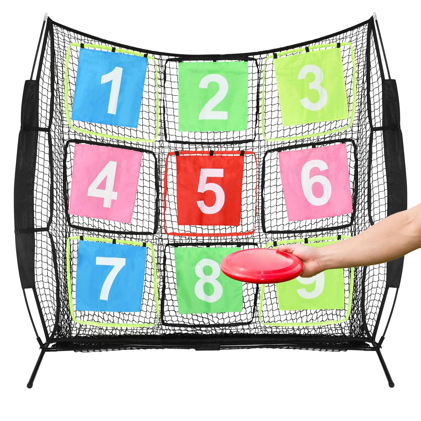 Disc Golf Net Portable Disc Training Net with 9 Target Multifunctional Practice Net Disc Golf Target Net for Backyard Indoor Outdoor Game,7ft x 7ft