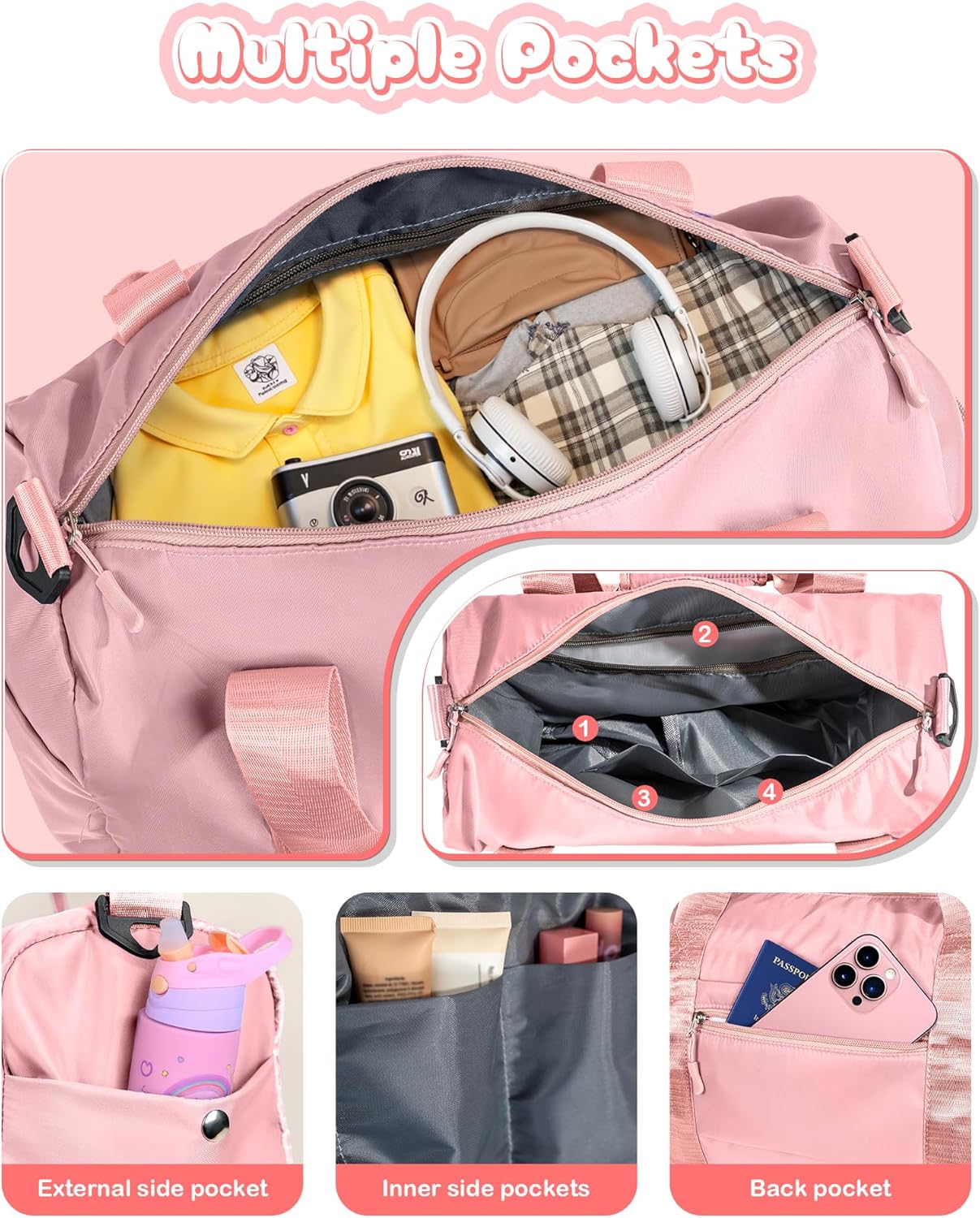 Skiennix Girl Gym Bag - Personalized Weekender Tote with Shoe Compartment & Makeup Pouch | Ideal Gift for Teens and Kids (Letter T)