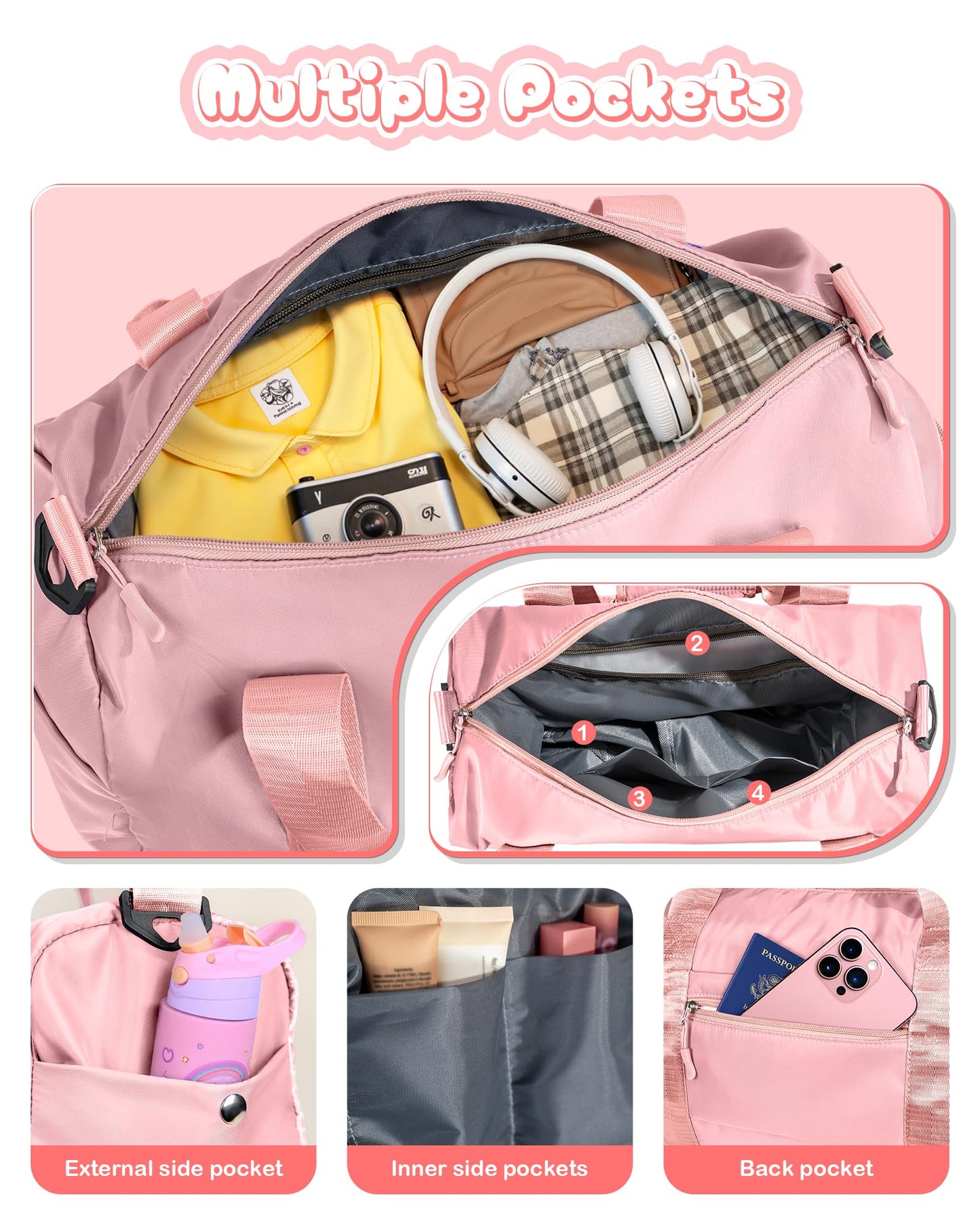 Vogewood 7 Year Old Girl Birthday Gifts Granddaughter-Girl Gym Bag with Shoe Compartment, Kid Personalized Weekender Overnight Bags, Travel Tote with Makeup Pouch, Niece Girls Birthday Gift (Letter L)