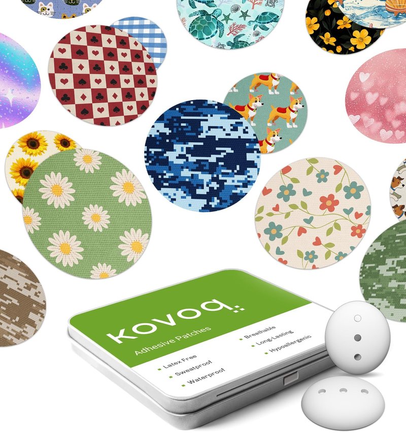 Kovoq Surprise Pattern Waterproof Sensor Patches + Curved Hardshell Cover,10 Pack Surprise Pattern Overpatches for Dexcom G7 + 2 pcs Reusable Hardshell Covers, Premium Gift Tin Box
