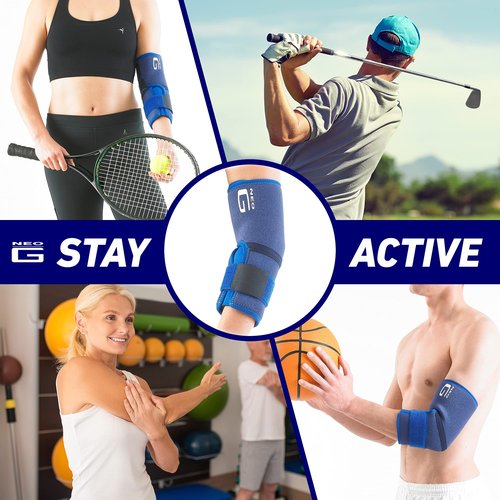 Neo-G Elbow Support - For Epicondylitis, Tennis Golfers Elbow, Sprains, Strain Injuries, Tendonitis, Arthritis, Recovery, Sports - Adjustable Compression - Class 1 Medical Device - One Size - Blue