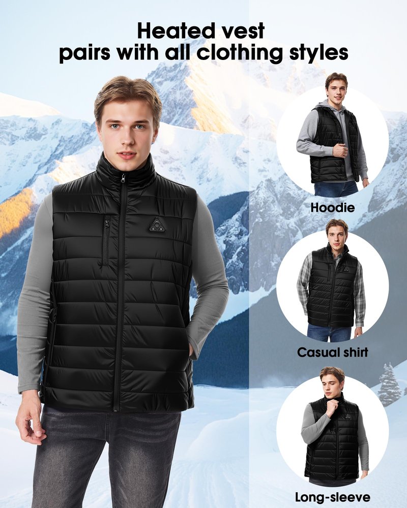 KAWELA Heated Vest for Men with Battery Pack Included, Rechargeable Electric Vest with 8 Heating Zones & 3 Temperature Settings for Hunting, Hiking, Outdoor (L,Black)