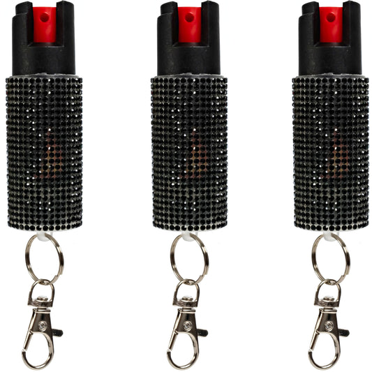 Burn Pepper Spray for Self Defense - 0.67oz Stylish Compact Pepper Spray for Women with Keychain, Maximum Strength, Police Grade with UV Dye for Personal Safety, Joggers & Home Defense, Black 3 Pack