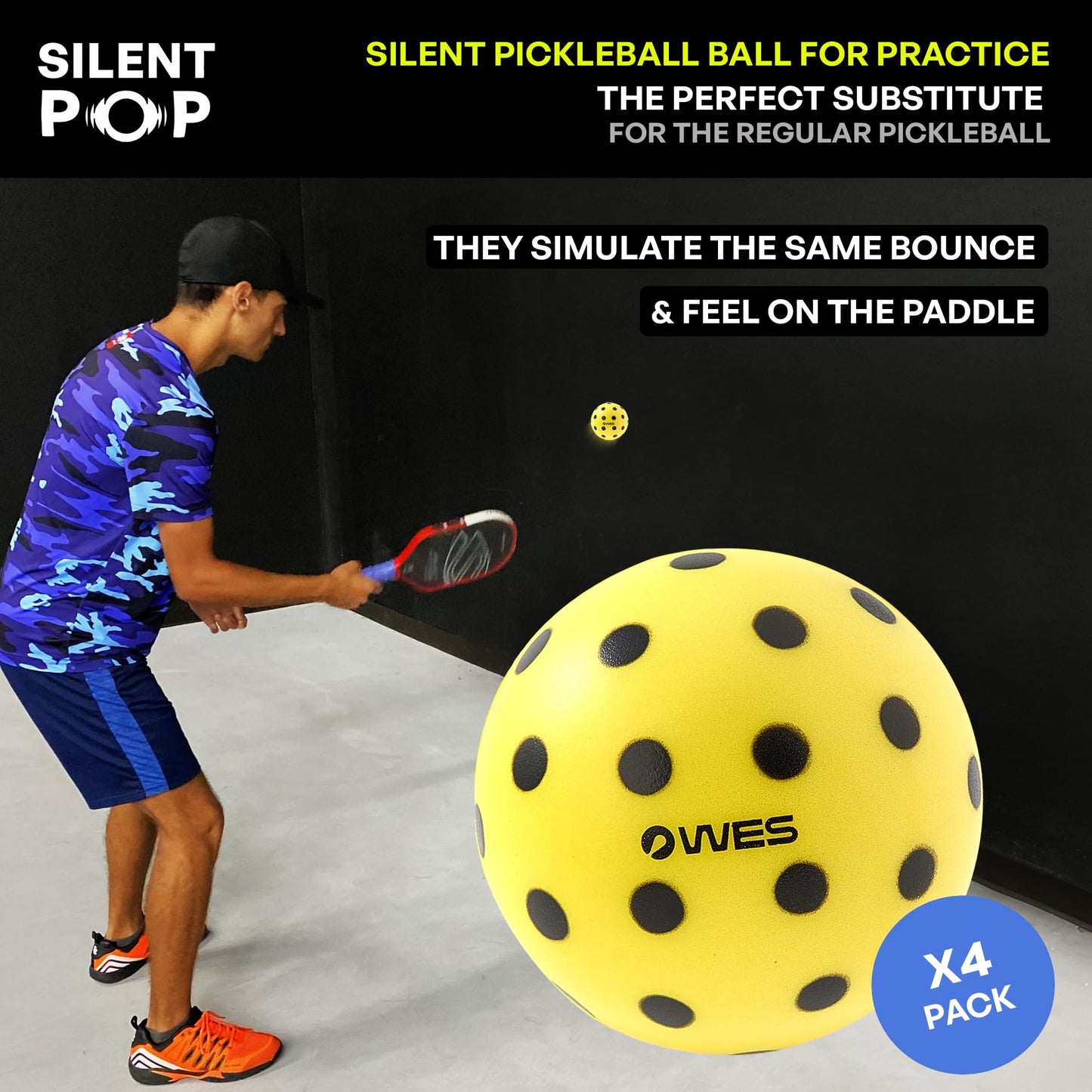 WES Silent Pickleball Balls - Foam & Soft Pickleball Practice Balls with Exact Real Ball Bounce - Quiet Pickleball Balls for Indoor Use