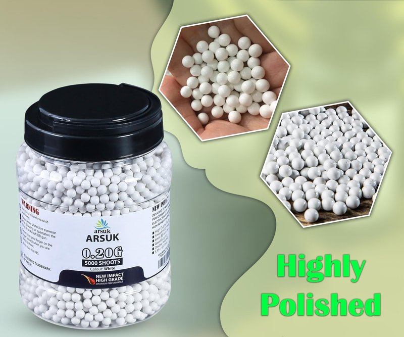 Arsuk 6mm Airsoft BBS 0.20g – White - 5000 Count - Seamless 6mm Plastic Pellets for Precision Target Practice & Tactical Shooting BBS for BB Guns