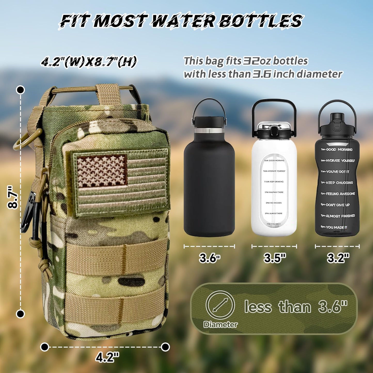 Water Bottle Holder with Strap - Tactical Insulated Water Bottle Sleeve with MOLLE System for Backpack Military Camo Cross-Body Pouch for Walking Hiking Camping Gym 32oz&40oz