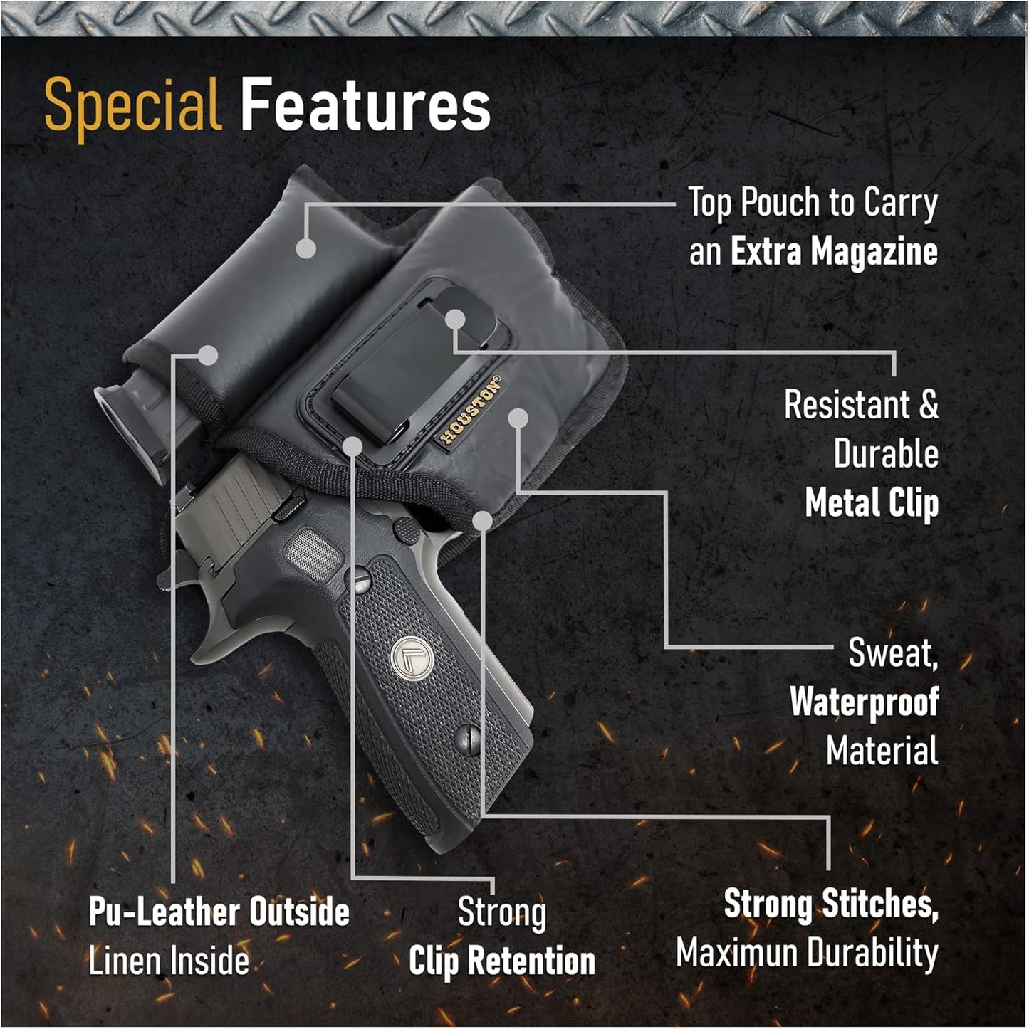 Skiennix IWB Pistol Holster - Eco Leather with Mag Pouch for Full Size XDM, Glock 17/19/21, 92 FS (Right)