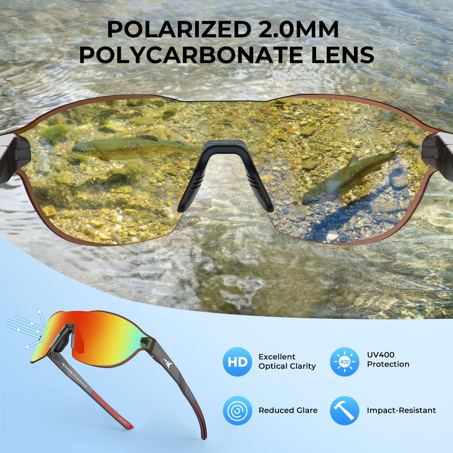 KastKing Nizini Polarized Sports Sunglasses for Men Women, Rimless Sports Fishing Eyewear, Light Grilamid Temples, UV400 Protection for Fishing Running Cycling