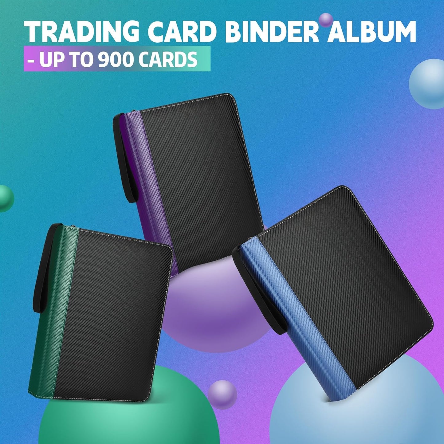 Skiennix 9-Pocket Trading Card Binder - Durable PU Organizer with 900 Double-Sided Sleeves | Blue
