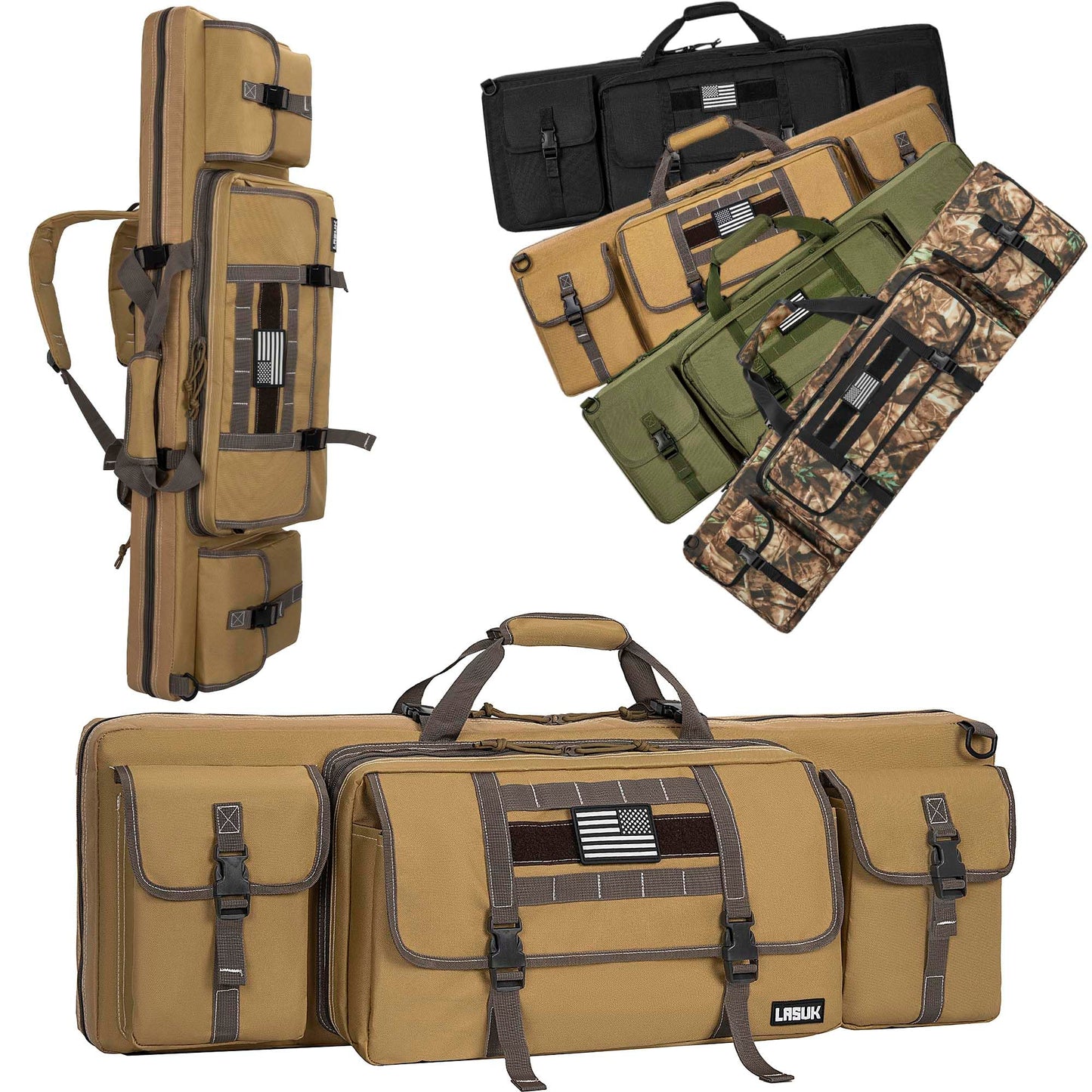 LASUK 46" Soft Double Rifle Bag, Portable Long Rifle Bag for Outdoor Hunting Shooting, Gun Case Storage & Transportation(Yellow)