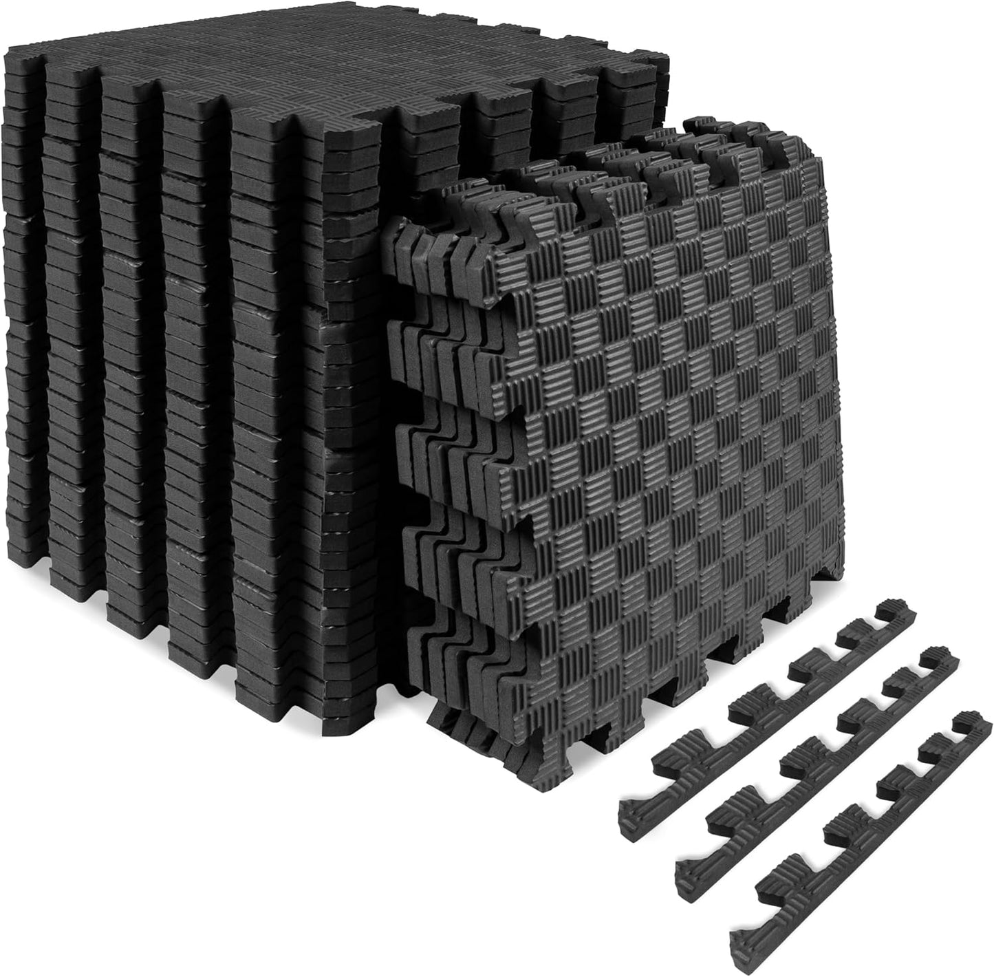 ProsourceFit Exercise Puzzle Mat - Non-Slip EVA Foam Tiles for Gym | ½-Inch Thick, 36 SQ FT, Black