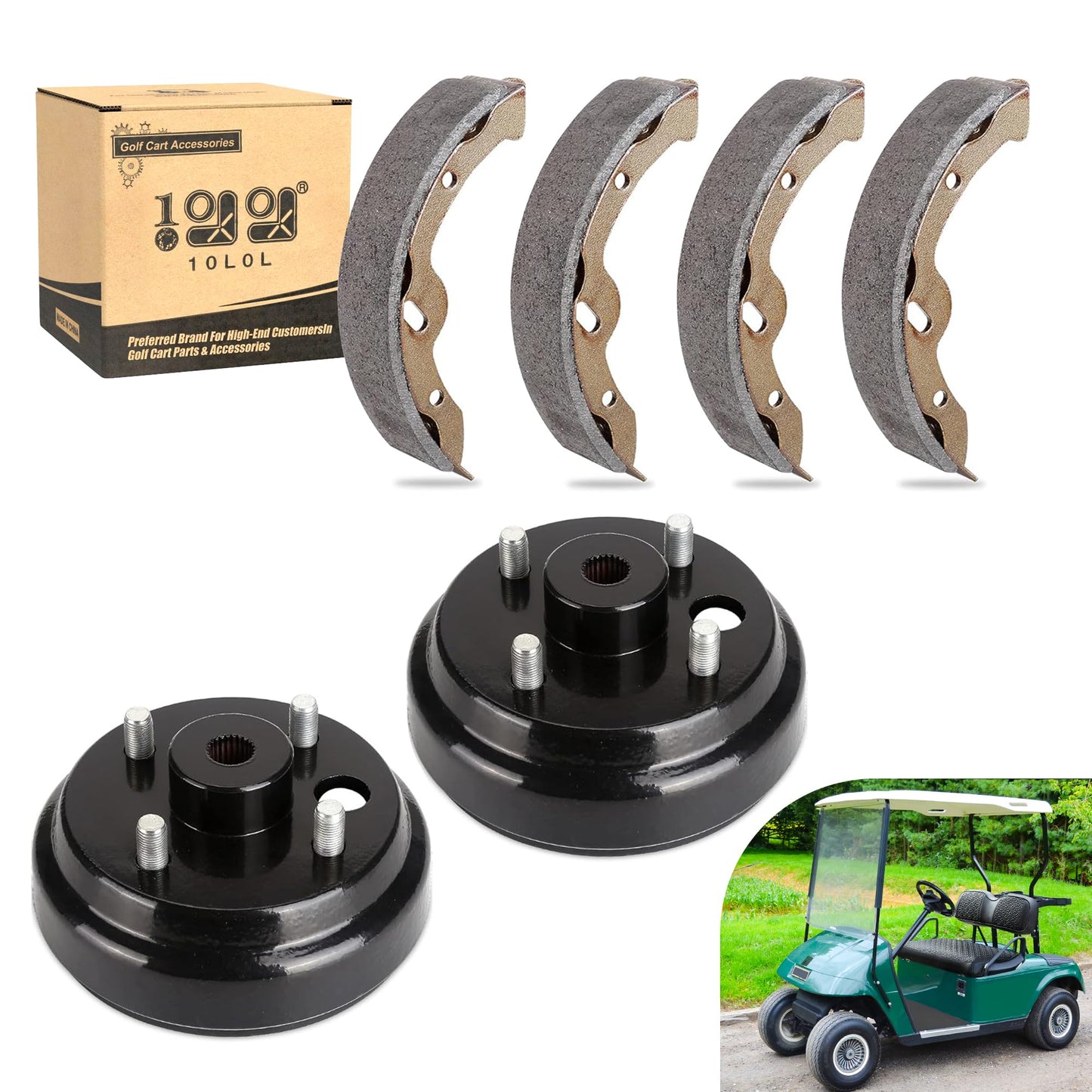 10L0L Golf Cart Brake Drum & Brake Shoes Kit for EZGO TXT 1996-Up Electric Golf Carts, Rear Brake Hub Drum Maintenance & Repair Kit, Replace OEM# 19186G1 70794G01 70795G01 27943G01 27945G01