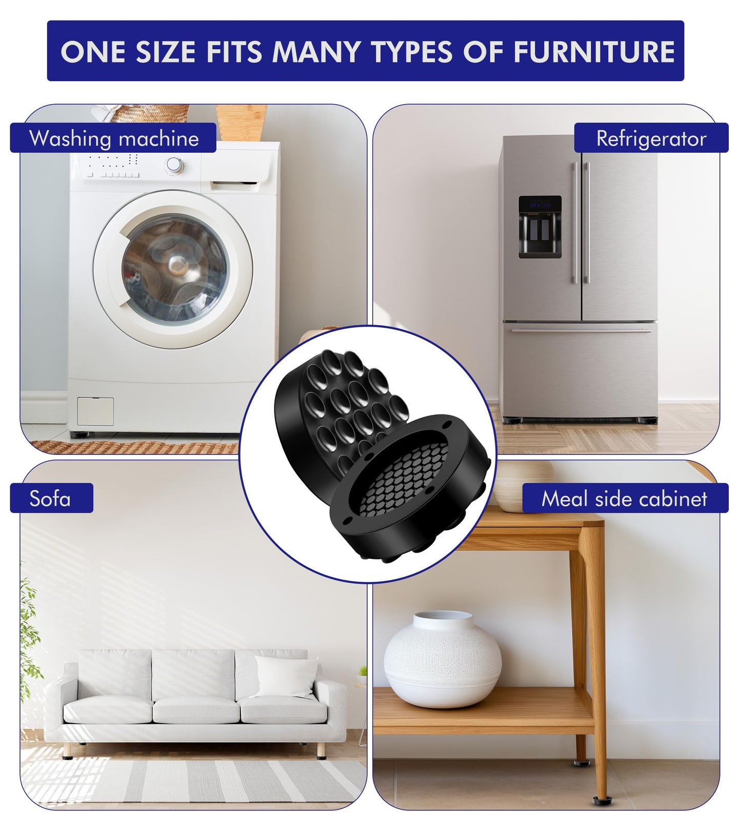 LILIWER Anti Vibration Pads For Washing Machine, Prevent Sliding Out, Soundproofing Base for Appliances, Floor Protector 4 Pack (4)