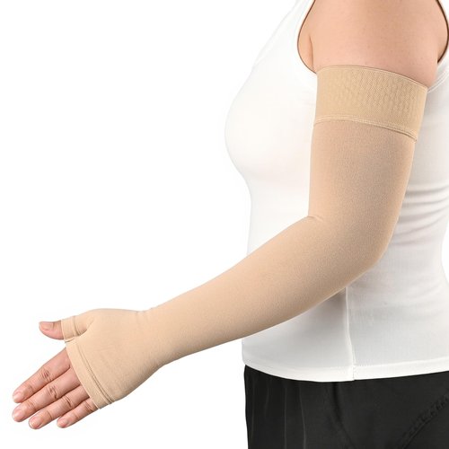 KEKING Lymphedema Medical Compression Arm Sleeve with Gauntlet, 15-20 mmHg Graduated Compression Full Arm Support for Women Men (Single), Long Pressure Arm Hand Brace for Arthritis, Bursitis, Edema