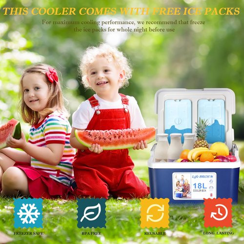 LifeBROS 11/17/19/27 Qt Insulated Portable Cooler Leak-Proof Airtight Ice Chest Dry Box Hard Cooler Plus Ice Packs for Travel, BBQ, Camping, Picnic- Blue