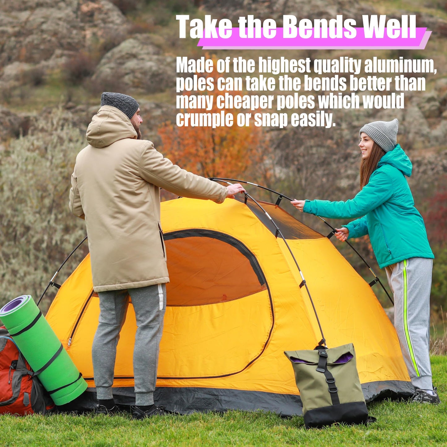 Betus Aluminum Tent Poles Replacement - Pre-Assembled Black Tent Pole for Hiking & Camping - Easy to Install Outdoor Tent Repair Rod (12Ft)