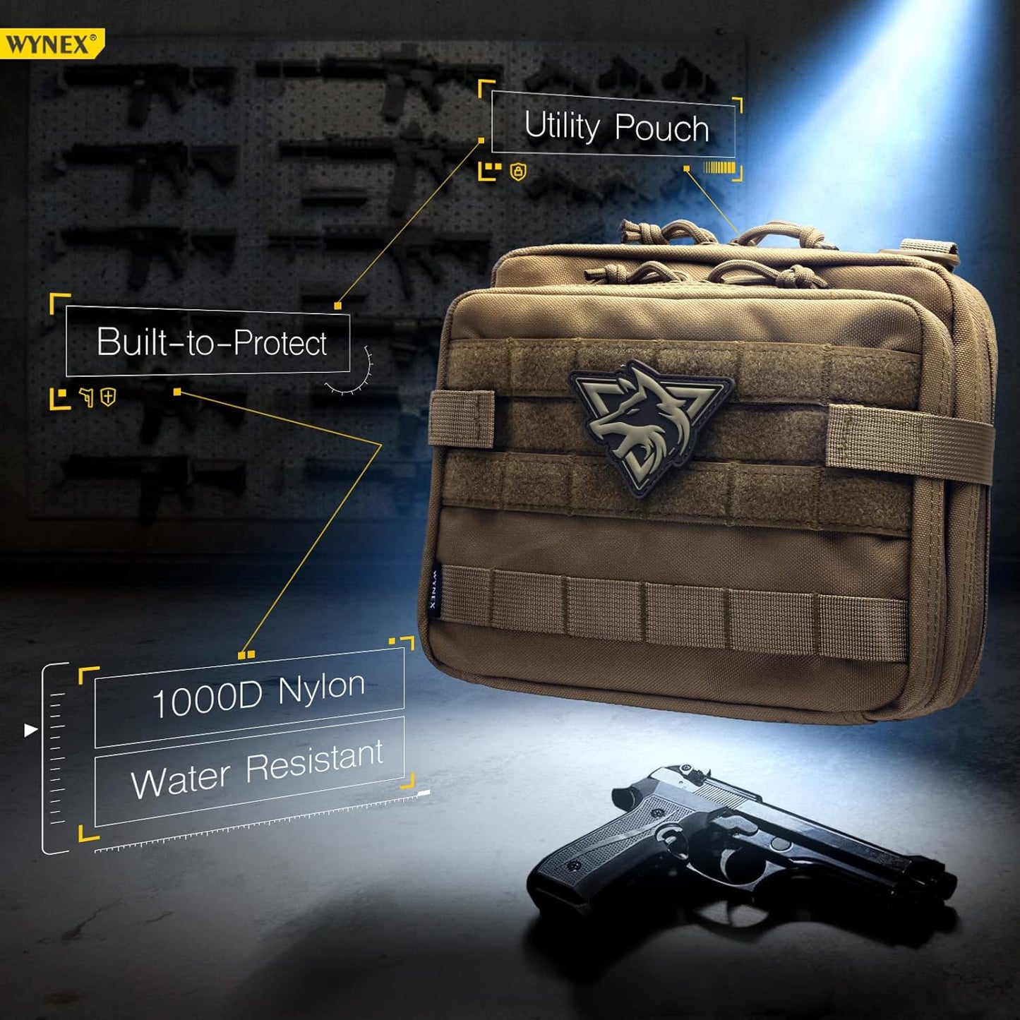 WYNEX Tactical Large Admin Pouch - Double Layer Molle EDC Utility Pouch with Map Sleeve & Flag Patch